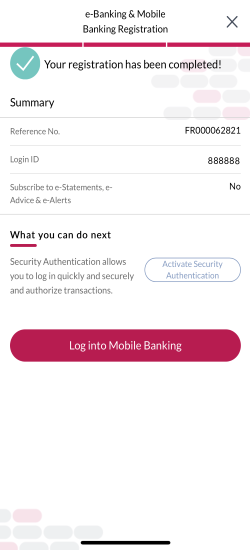 Screen of e-Banking Registration