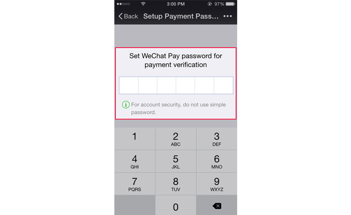 Set a new 6-digit WeChat Pay password for payment verification
