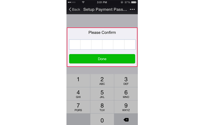 Retype the new payment password for confirmation