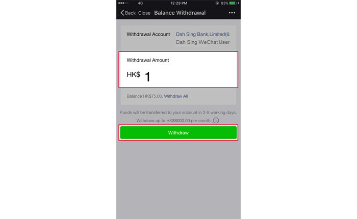 Fill in the withdrawal amount